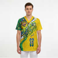 Brazil Football World Champions 2026 Scrub Top Brasil Futebol - Jaguar Mascot - Vibrant Carnival Style