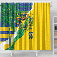 Brazil Football World Champions 2026 Shower Curtain Brasil Futebol - Jaguar Mascot - Vibrant Carnival Style
