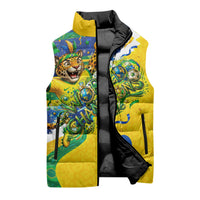 Brazil Football World Champions 2026 Sleeveless Puffer Jacket Brasil Futebol - Jaguar Mascot - Vibrant Carnival Style
