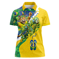 Brazil Football World Champions 2026 Women Polo Shirt Brasil Futebol - Jaguar Mascot - Vibrant Carnival Style