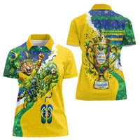 Brazil Football World Champions 2026 Women Polo Shirt Brasil Futebol - Jaguar Mascot - Vibrant Carnival Style
