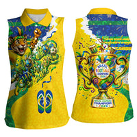 Brazil Football World Champions 2026 Women Sleeveless Polo Shirt Brasil Futebol - Jaguar Mascot - Vibrant Carnival Style