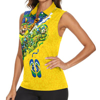 Brazil Football World Champions 2026 Women Sleeveless Polo Shirt Brasil Futebol - Jaguar Mascot - Vibrant Carnival Style