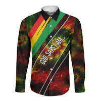 Juneteenth God Says I Am Christian Freedom Long Sleeve Button Shirt Pan African Flag Colors Tie Dye Galaxy