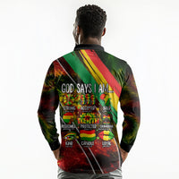 Juneteenth God Says I Am Christian Freedom Long Sleeve Polo Shirt Pan African Flag Colors Tie Dye Galaxy