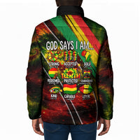 Juneteenth God Says I Am Christian Freedom Padded Jacket Pan African Flag Colors Tie Dye Galaxy