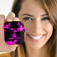 Pink Paint Splatter Design AirPods Case with Bowling Graphic and Custom Team Name Text - Wonder Print Shop