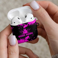 Pink Paint Splatter Design AirPods Case with Bowling Graphic and Custom Team Name Text - Wonder Print Shop