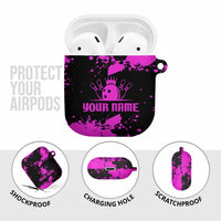 Pink Paint Splatter Design AirPods Case with Bowling Graphic and Custom Team Name Text - Wonder Print Shop