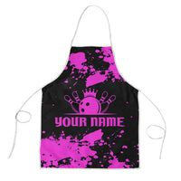Pink Paint Splatter Design Apron with Bowling Graphic and Custom Team Name Text - Wonder Print Shop