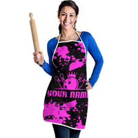 Pink Paint Splatter Design Apron with Bowling Graphic and Custom Team Name Text - Wonder Print Shop