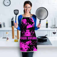 Pink Paint Splatter Design Apron with Bowling Graphic and Custom Team Name Text - Wonder Print Shop