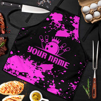 Pink Paint Splatter Design Apron with Bowling Graphic and Custom Team Name Text - Wonder Print Shop