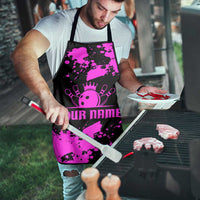 Pink Paint Splatter Design Apron with Bowling Graphic and Custom Team Name Text - Wonder Print Shop
