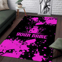 Pink Paint Splatter Design Area Rug with Bowling Graphic and Custom Team Name Text - Wonder Print Shop