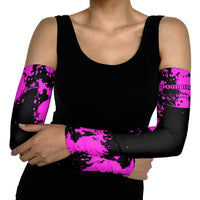 Pink Paint Splatter Design Arm Sleeves with Bowling Graphic and Custom Team Name Text - Wonder Print Shop