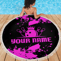 Pink Paint Splatter Design Beach Blanket with Bowling Graphic and Custom Team Name Text - Wonder Print Shop