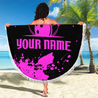 Pink Paint Splatter Design Beach Blanket with Bowling Graphic and Custom Team Name Text - Wonder Print Shop