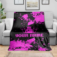 Pink Paint Splatter Design Blanket with Bowling Graphic and Custom Team Name Text - Wonder Print Shop