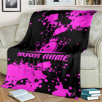 Pink Paint Splatter Design Blanket with Bowling Graphic and Custom Team Name Text - Wonder Print Shop