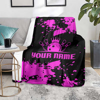 Pink Paint Splatter Design Blanket with Bowling Graphic and Custom Team Name Text - Wonder Print Shop