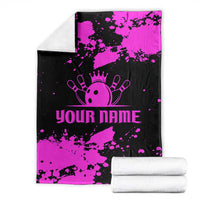 Pink Paint Splatter Design Blanket with Bowling Graphic and Custom Team Name Text - Wonder Print Shop