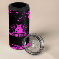 Pink Paint Splatter Design 4 in 1 Can Cooler Tumbler with Bowling Graphic and Custom Team Name Text - Wonder Print Shop