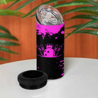 Pink Paint Splatter Design 4 in 1 Can Cooler Tumbler with Bowling Graphic and Custom Team Name Text - Wonder Print Shop