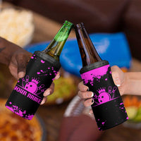 Pink Paint Splatter Design 4 in 1 Can Cooler Tumbler with Bowling Graphic and Custom Team Name Text - Wonder Print Shop