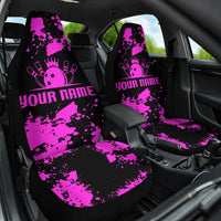 Pink Paint Splatter Design Car Seat Cover with Bowling Graphic and Custom Team Name Text - Wonder Print Shop
