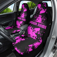 Pink Paint Splatter Design Car Seat Cover with Bowling Graphic and Custom Team Name Text - Wonder Print Shop