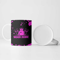 Pink Paint Splatter Design Ceramic Mug with Bowling Graphic and Custom Team Name Text - Wonder Print Shop