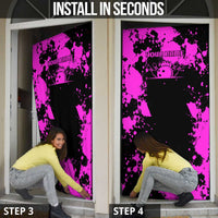 Pink Paint Splatter Design Door Cover with Bowling Graphic and Custom Team Name Text - Wonder Print Shop