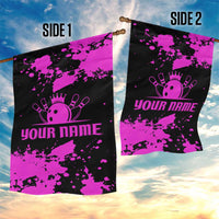 Pink Paint Splatter Design Garden Flag with Bowling Graphic and Custom Team Name Text - Wonder Print Shop