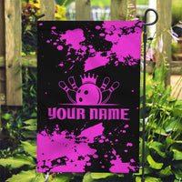 Pink Paint Splatter Design Garden Flag with Bowling Graphic and Custom Team Name Text - Wonder Print Shop