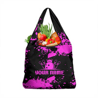 Pink Paint Splatter Design Grocery Bag with Bowling Graphic and Custom Team Name Text - Wonder Print Shop