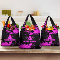 Pink Paint Splatter Design Grocery Bag with Bowling Graphic and Custom Team Name Text - Wonder Print Shop