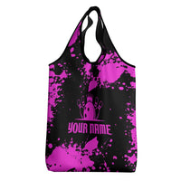 Pink Paint Splatter Design Grocery Bag with Bowling Graphic and Custom Team Name Text - Wonder Print Shop