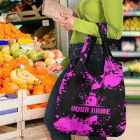 Pink Paint Splatter Design Grocery Bag with Bowling Graphic and Custom Team Name Text - Wonder Print Shop
