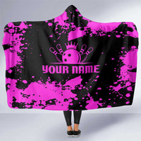 Pink Paint Splatter Design Hooded Blanket with Bowling Graphic and Custom Team Name Text - Wonder Print Shop