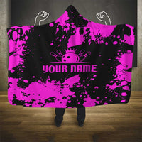 Pink Paint Splatter Design Hooded Blanket with Bowling Graphic and Custom Team Name Text - Wonder Print Shop