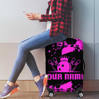 Pink Paint Splatter Design Luggage Cover with Bowling Graphic and Custom Team Name Text - Wonder Print Shop
