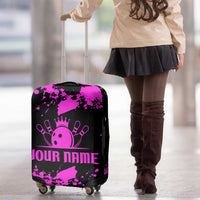 Pink Paint Splatter Design Luggage Cover with Bowling Graphic and Custom Team Name Text - Wonder Print Shop