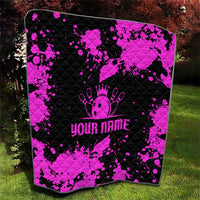 Pink Paint Splatter Design Quilt with Bowling Graphic and Custom Team Name Text - Wonder Print Shop