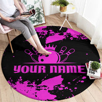 Pink Paint Splatter Design Round Carpet with Bowling Graphic and Custom Team Name Text - Wonder Print Shop
