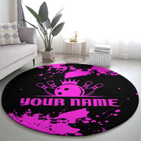 Pink Paint Splatter Design Round Carpet with Bowling Graphic and Custom Team Name Text - Wonder Print Shop