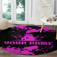 Pink Paint Splatter Design Round Carpet with Bowling Graphic and Custom Team Name Text - Wonder Print Shop