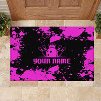 Pink Paint Splatter Design Rubber Doormat with Bowling Graphic and Custom Team Name Text - Wonder Print Shop