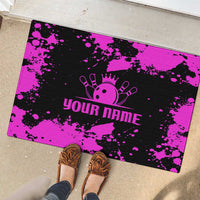 Pink Paint Splatter Design Rubber Doormat with Bowling Graphic and Custom Team Name Text - Wonder Print Shop
