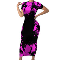 Pink Paint Splatter Design Short Sleeve Bodycon Dress with Bowling Graphic and Custom Team Name Text - Wonder Print Shop